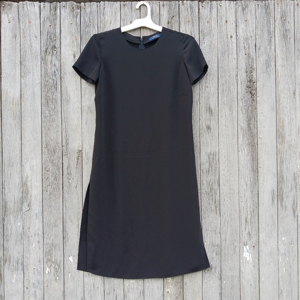 Polo Ralph Lauren Twill Short Sleeve Side Slits Black Long Tunic Top Womens Sz 0